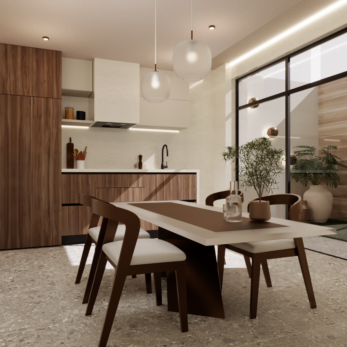 Cocina de diseño fresco para el verano, con colores claros y acabados naturales